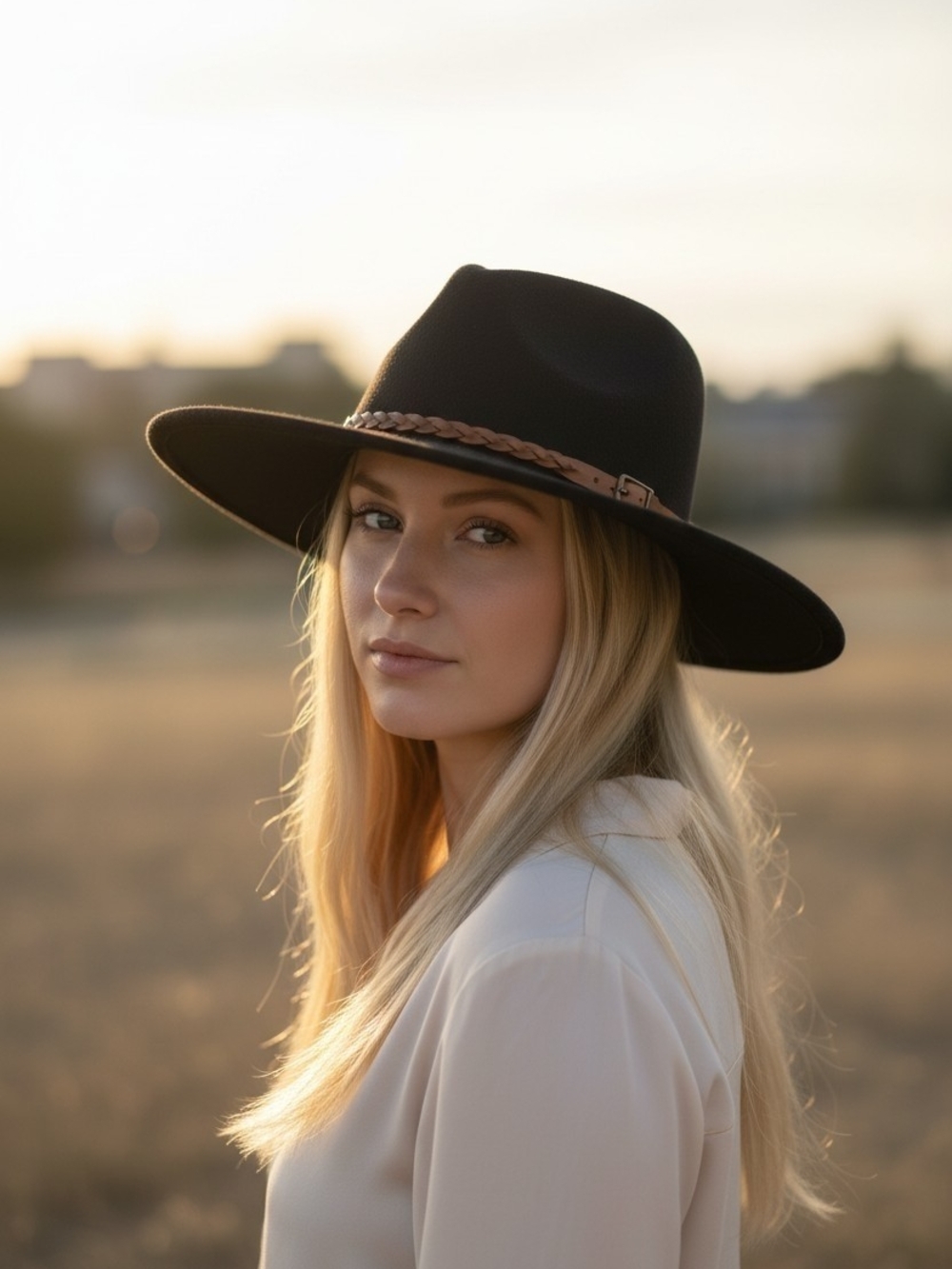 Joyfolie Mia Joy Black Darcy Hat in Felt with Braided Leather and Concho Band